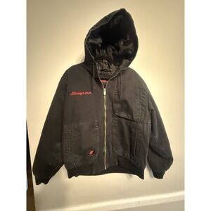 Snap-on Men's Black Hooded Zip Jacket L Heavy Work Coat Distressed
